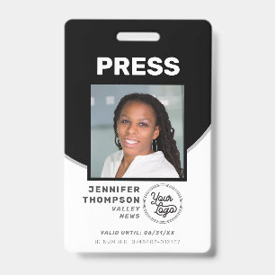 Journalist Press Pass Black and White Photo ID Badge