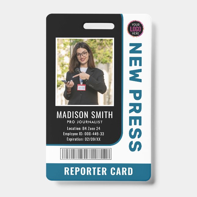 Journalist Press Pass  Photo ID  Badge (Front)