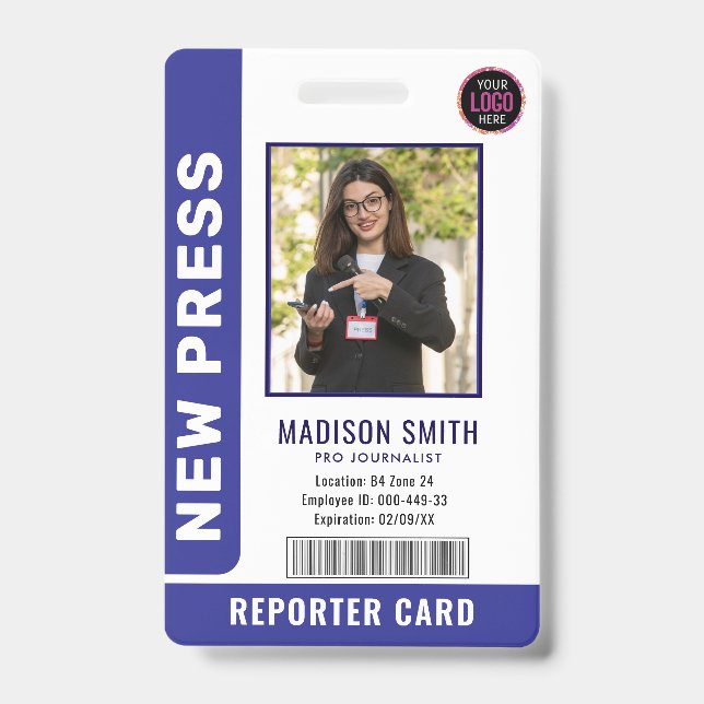 Journalist Press Pass  Photo ID  Badge (Front)