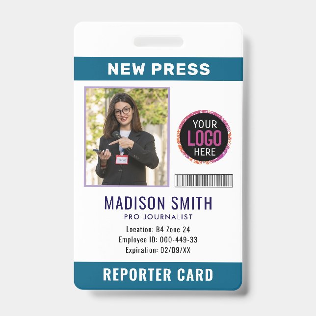Journalist Press Pass  Photo ID  Badge (Front)