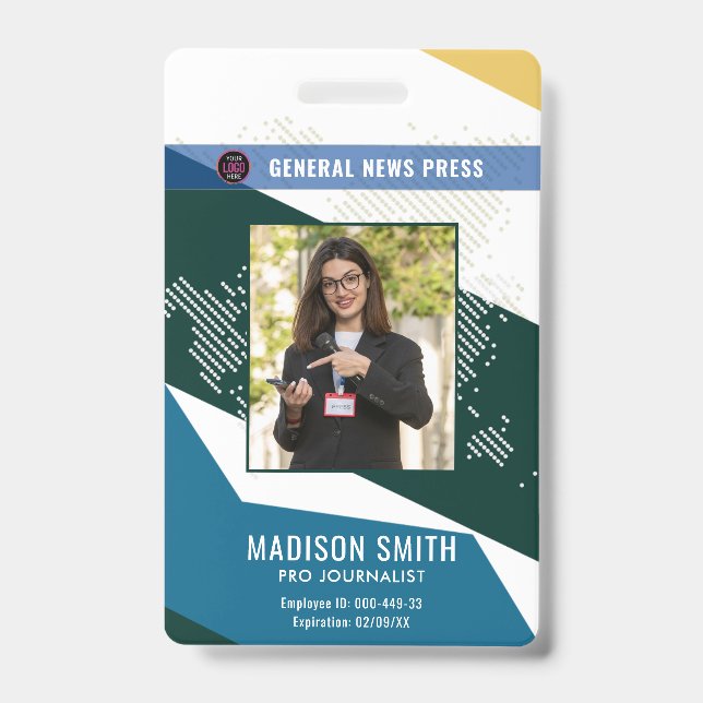 Journalist Press Pass  Photo ID  Badge (Front)