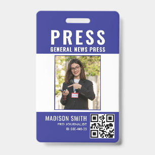 Journalist Press Pass  Photo ID  Badge