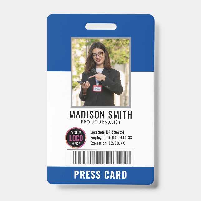 Journalist Press Pass  Photo ID  Badge (Front)