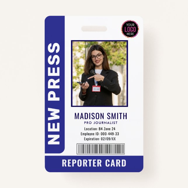 Journalist Press Pass  Photo ID  ID Badge (Front)
