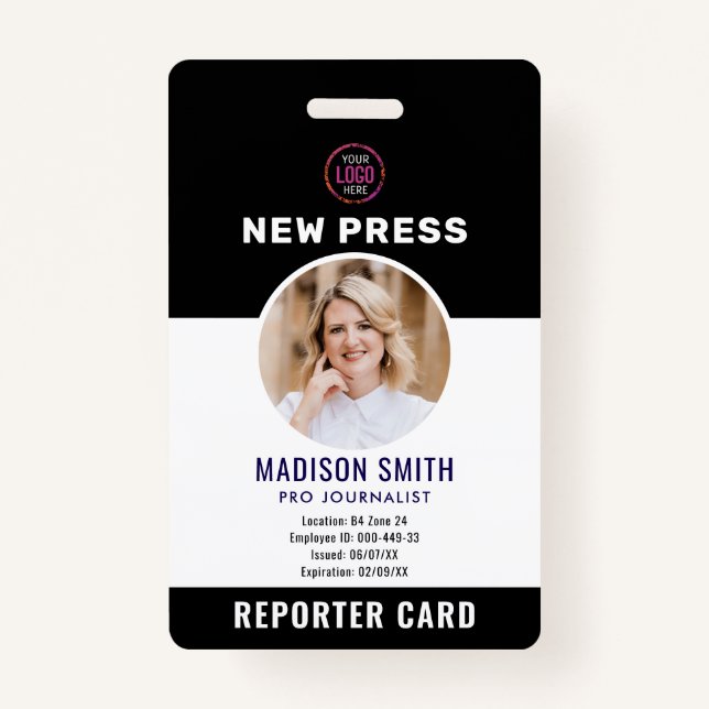 Journalist Press Pass  Photo ID  ID Badge (Front)