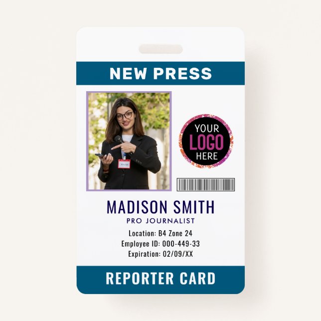 Journalist Press Pass  Photo ID  ID Badge (Front)