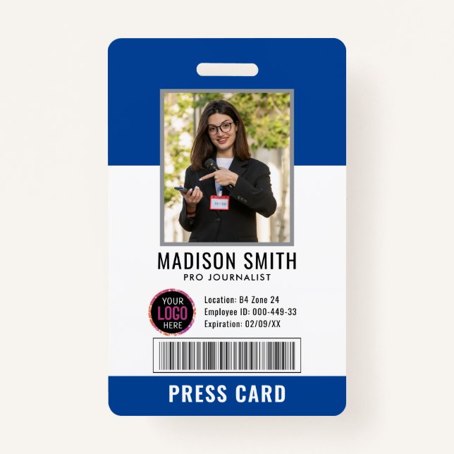 Journalist Press Pass  Photo ID  ID Badge (Front)