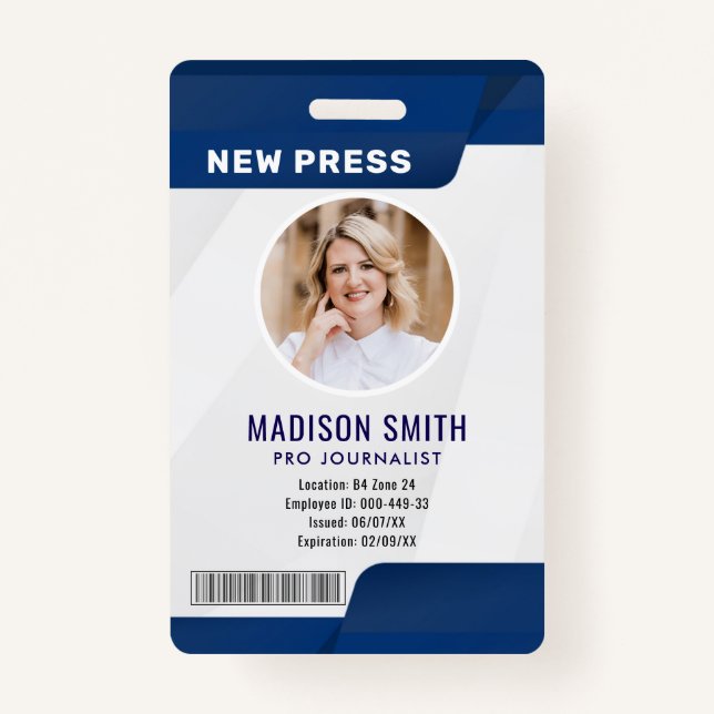 Journalist Press Pass  Photo ID  ID Badge (Front)
