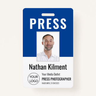Journalist Press Pass Photo Name Logo ID Navy Blue ID Badge