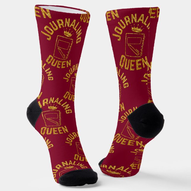 Journalling Queen Phrase Glitter Gold Design Socks (Angled)