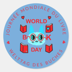 Journée Mondiale du Livre / World Book Day Cat Classic Round Sticker