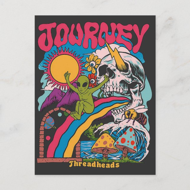 Journey, Aesthetic Skull, Vintage Mushroom Skull Postcard (Front)