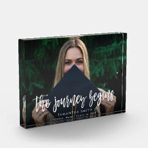 Journey Begins Modern Calligraphy Graduation Photo Block