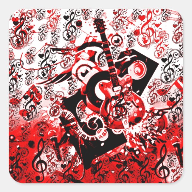 Journey of Music-Red_ Square Sticker (Front)