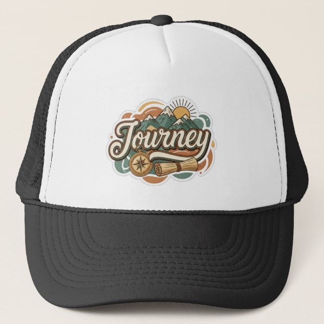 Journey to mountains & adventure typography  trucker hat (Front)