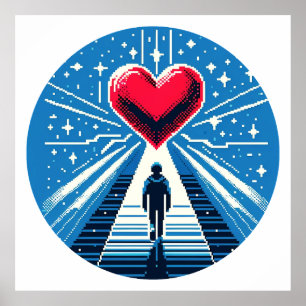 Journey to the Heart - Emotional Pixel Art Design Poster
