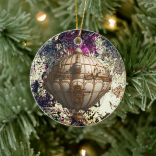 Journey to Whimsical Heights - Steampunk Airship Ceramic Ornament