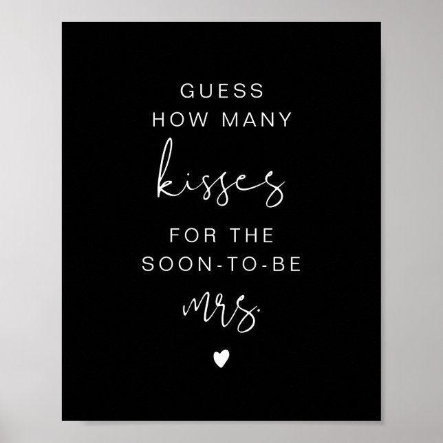 JOVI Black Edgy Guess How Many Kisses Bridal Sign (Front)