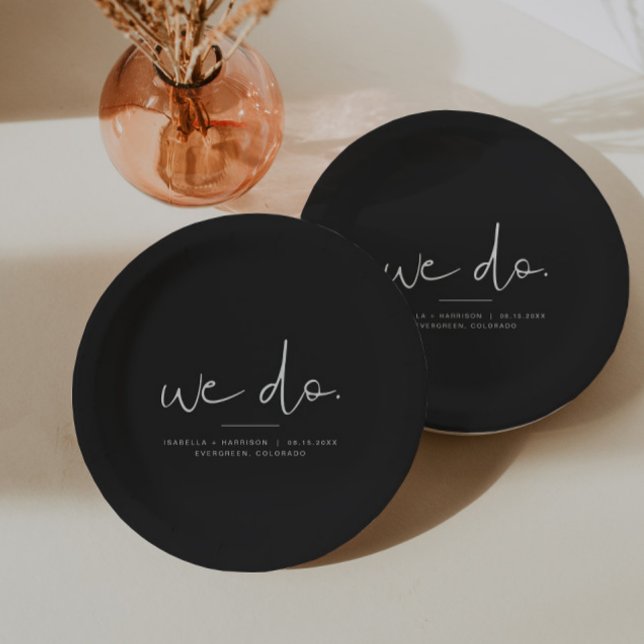 JOVI Black Edgy Modern Minimalist Wedding We Do Paper Plate (Creator Uploaded)