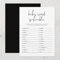 JOVI Black Modern Baby Word Scramble Game Invitati