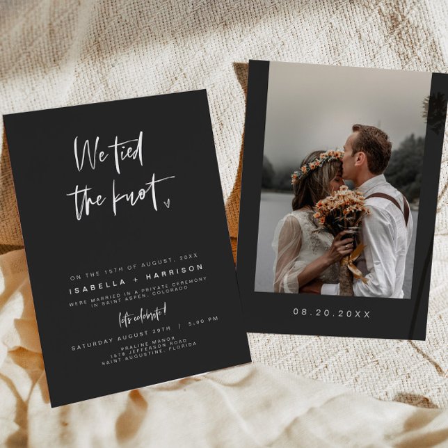 JOVI Black Modern Edgy Photo Elopement Reception I Invitation (Creator Uploaded)