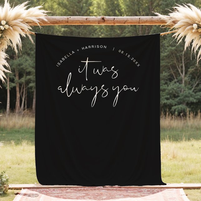 JOVI Black Modern Minimal Wedding Photo Backdrop Tapestry (Creator Uploaded)