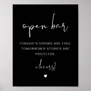 JOVI Edgy Black Boho Funny Open Bar Sign