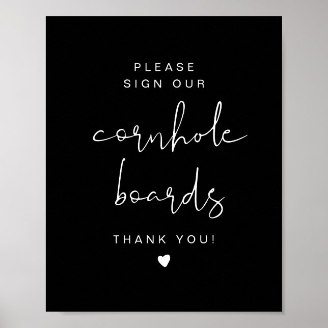JOVI Edgy Black Cornhole Guestbook Wedding Sign (Front)
