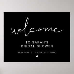 JOVI Edgy Black Minimalist Bridal Shower Welcome Poster