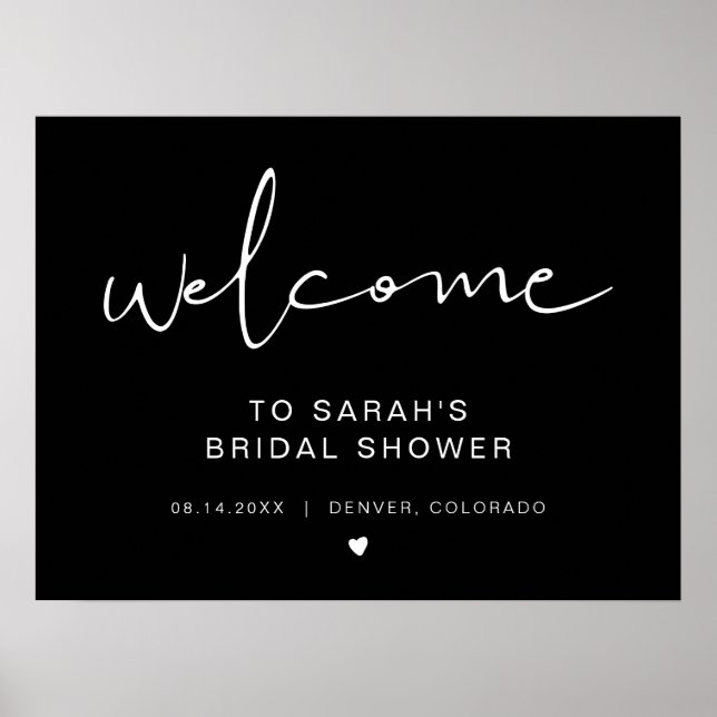 JOVI Edgy Black Minimalist Bridal Shower Welcome Poster (Front)