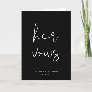 JOVI Edgy Black Modern Her Wedding Vow Book Card
