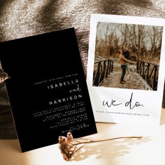 JOVI Edgy Black Modern Minimalist Photo Wedding Invitation