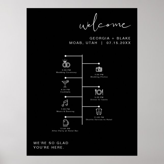 JOVI Edgy Black Modern Wedding Icon Timeline  Poster (Front)