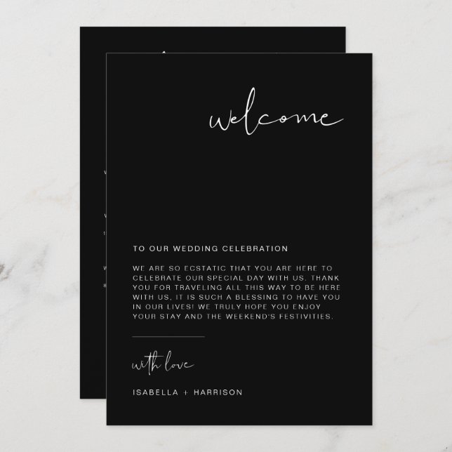 JOVI Edgy Black Welcome Letter Timeline Card (Front/Back)