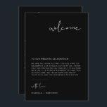 JOVI Edgy Black Welcome Letter Timeline Card<br><div class="desc">This wedding welcome letter and timeline features an edgy handwritten font and modern minimalist design. The edgy black and white colour combination makes it the perfect addition to any event. Easily edit *most* wording on this timeline. Click 'click to customise further' in the personalisation section to open up the full...</div>