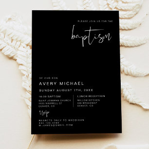 JOVI Edgy Modern Minimalist Edgy Black Baptism  Invitation