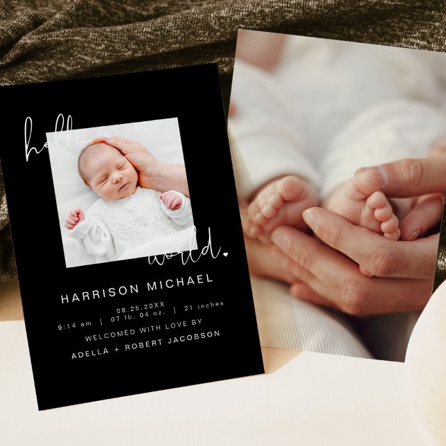 JOVI Modern Black Newborn One Photo Announcement (Creator Uploaded)