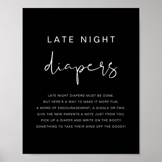 JOVI Modern Edgy Black Late Night Diapers Game Poster (Front)