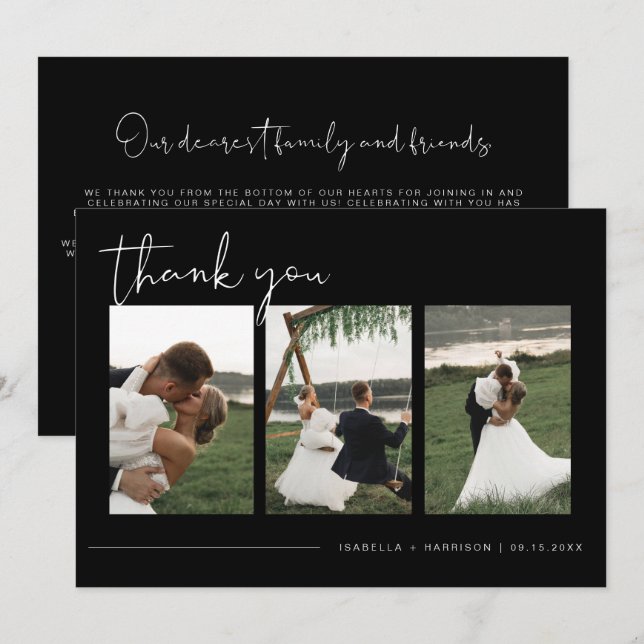 JOVI Modern Edgy Black Photo Wedding Thank You Invitation (Front/Back)