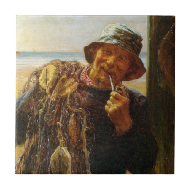 Jovial Fisherman (by Frederick Morgan) Ceramic Tile (Front)