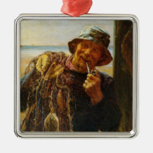 Jovial Fisherman (by Frederick Morgan) Metal Ornament