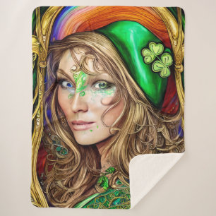 Jovial Jade Woman St. Patrick's Day Artwork Sherpa Blanket