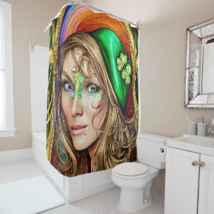 Jovial Jade Woman St. Patrick's Day Artwork Shower Curtain