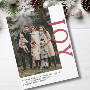 JOY! 1 Photo, White, Red, Green Classic Holiday Card