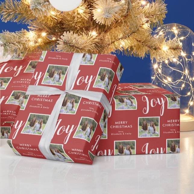 Joy | 2 Photo Red Christmas Holiday Wrapping Paper (Holidays)