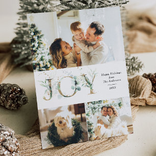 JOY 3 Photo Gold Greenery  Holiday Card