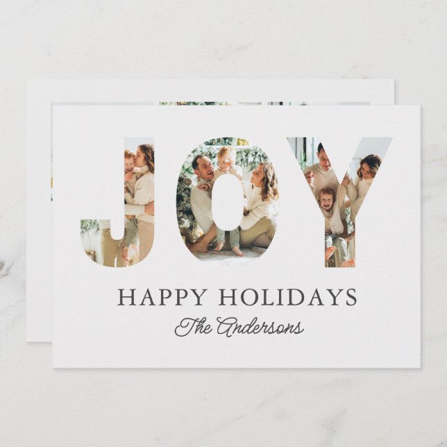 Joy 3-Photo Happy Holidays Personal Message Family Holiday Card (Front/Back)