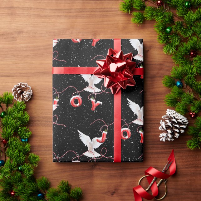 Joy and Dove on Black Wrapping Paper (Holiday Gift)