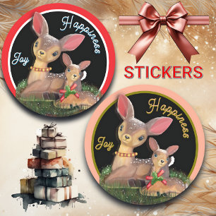 Joy And Happiness Reindeers Christmas Classic Round Sticker
