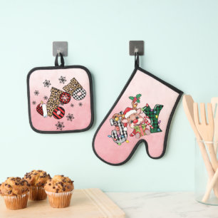 JOY and HO HO HO Oven Mitt & Pot Holder Set